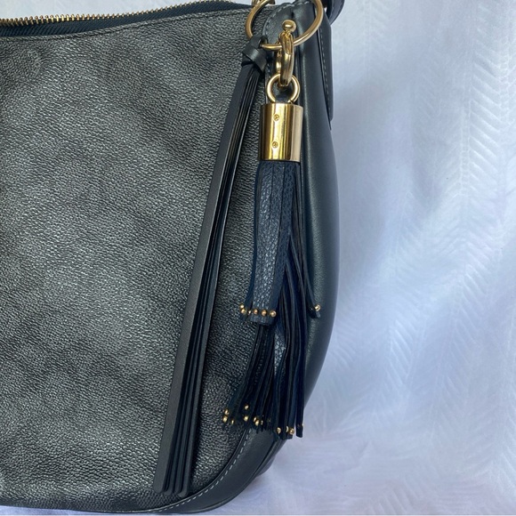 Coach Sutton Hobo Leather Bag Charcoal/Navy/Gold - Picture 13 of 14